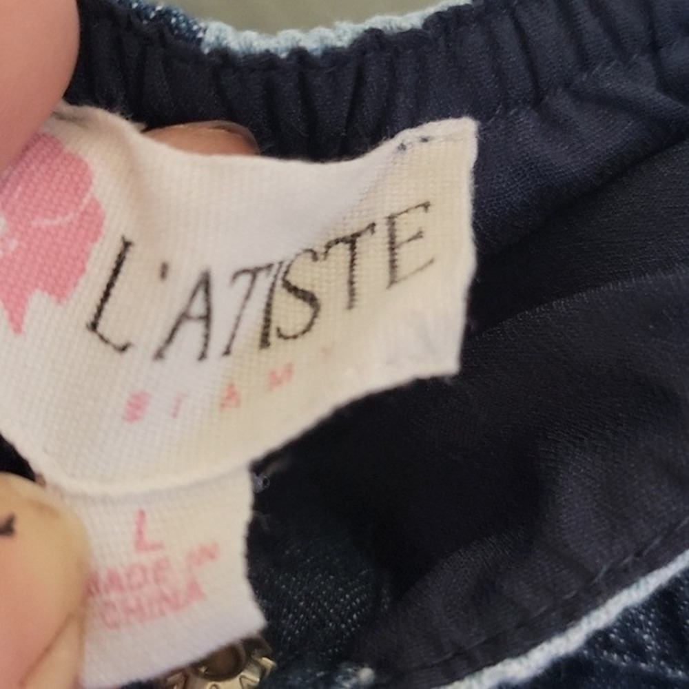 L'atiste 90's Y2K Summer Patchwork Sleeveless Denim Chambray Romper Jrs. Large - Picture 9 of 10